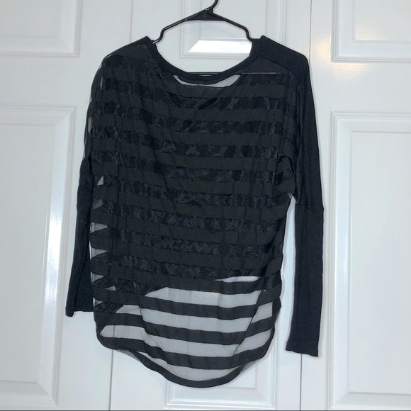 Long Sleeve Black Top With Open Back Stripe Detail - Picture 1 of 2